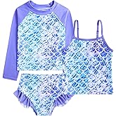 Funnycokid Girls Swimsuit 3 Pieces Long Sleeve Rash Guard Set Tankini Bathing Suits Summer Kids Swimwear 3-10 Years