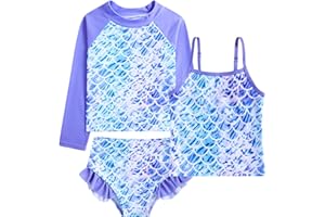 Funnycokid Girls Swimsuit 3 Pieces Long Sleeve Rash Guard Set Tankini Bathing Suits Summer Kids Swimwear 3-10 Years