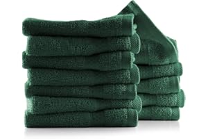 Hearth & Harbor Washcloths 12 Pack - 100% Cotton Washcloth for Body and face, High Absorbent and Soft 13"x13" Body Wash Cloth, Quick Dry - Hunter Green Washcloths