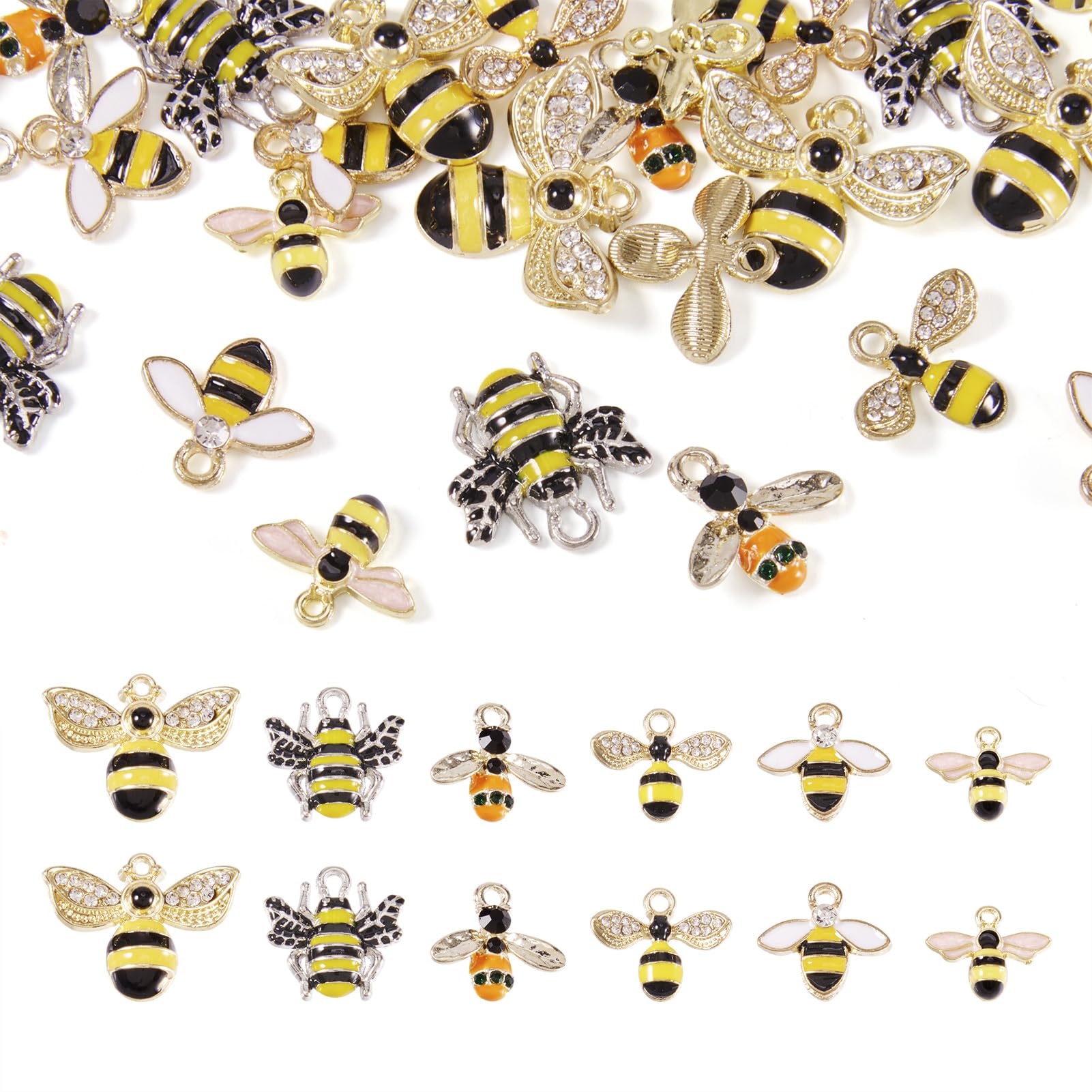Craftdady 24pcs Enamel Bee Mixed Dangle Charms 6 Styles Honeybee Fly Insect Floating Pendants for Jewelry Crafts Making, Hole: 1.2-2mm