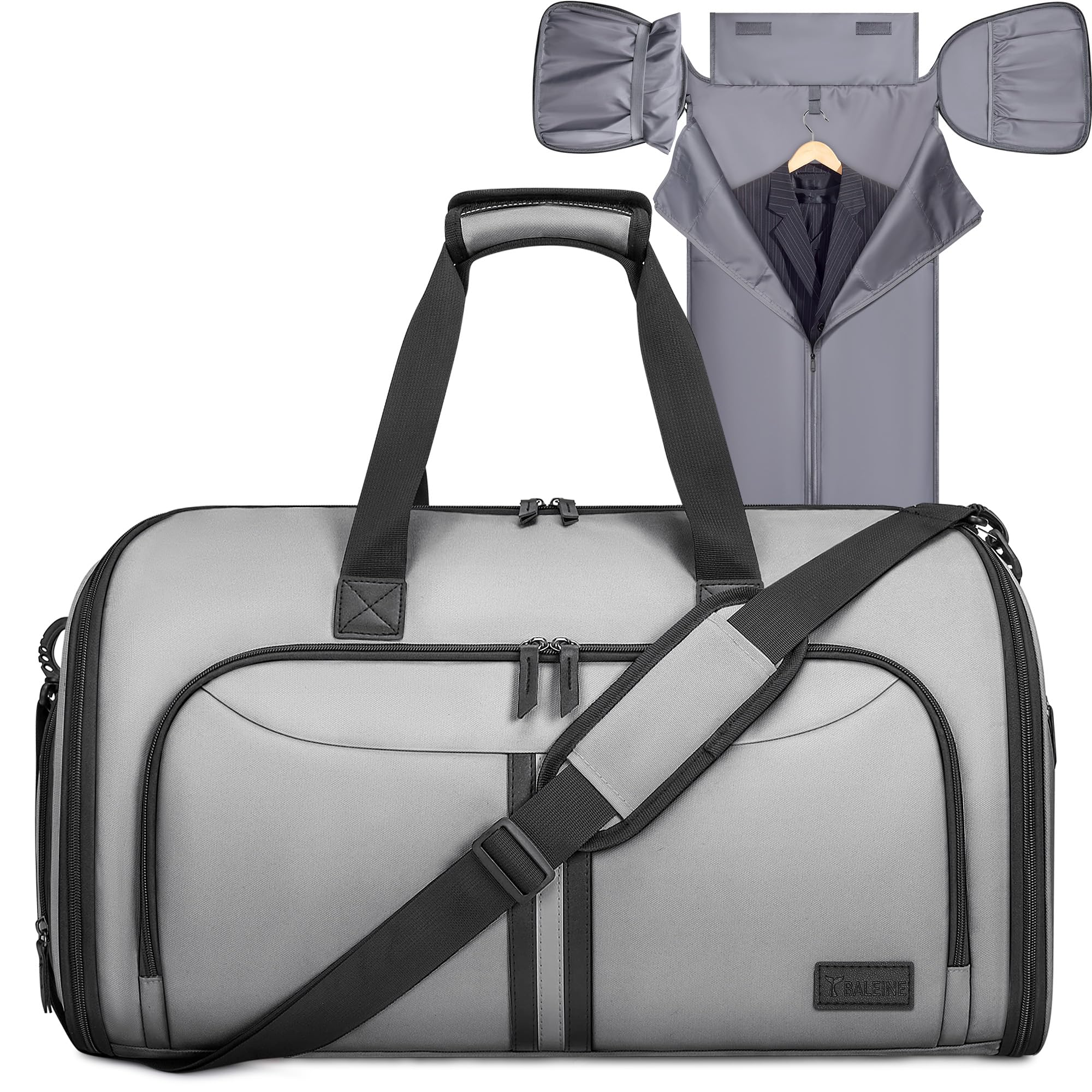 BALEINE Convertible Travel Garment Bag, Travel Suit Bag for Men, 2 in 1 Carry on Garment Bag for Hanging Clothes, Garment Duffel Bag for Travel Business (Gray) Image