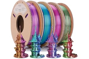 ERYONE Silk Dual Color Filament PLA 3D Printer 1.75mm +/-0.03 mm, Silk Coextrusion PLA Shiny Filament 0.25kg/Spools,4Pack(2.2lbs), Blue&Green, Red&Green, Red&Blue, Gold&Purple