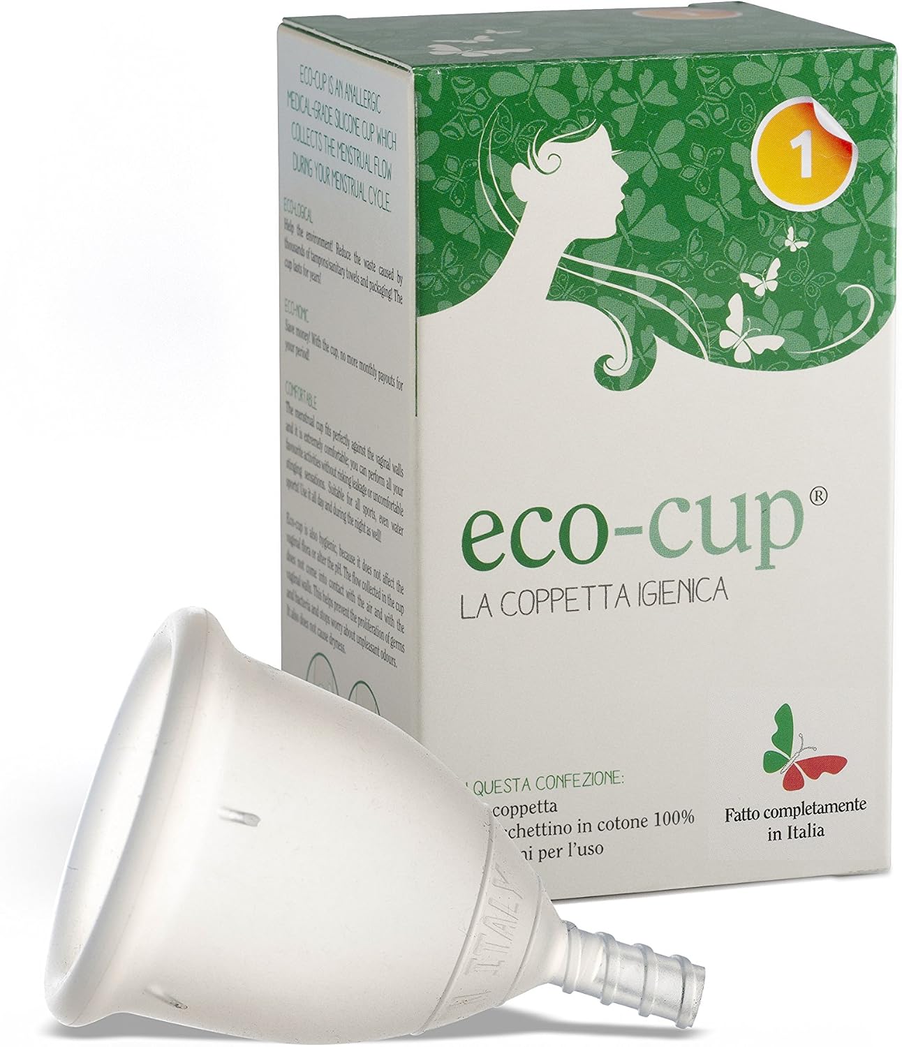 Eco-cup Menstrual Cup in Medical Silicone Made in Italy, Transparent, 1 unità (Confezione da 1)