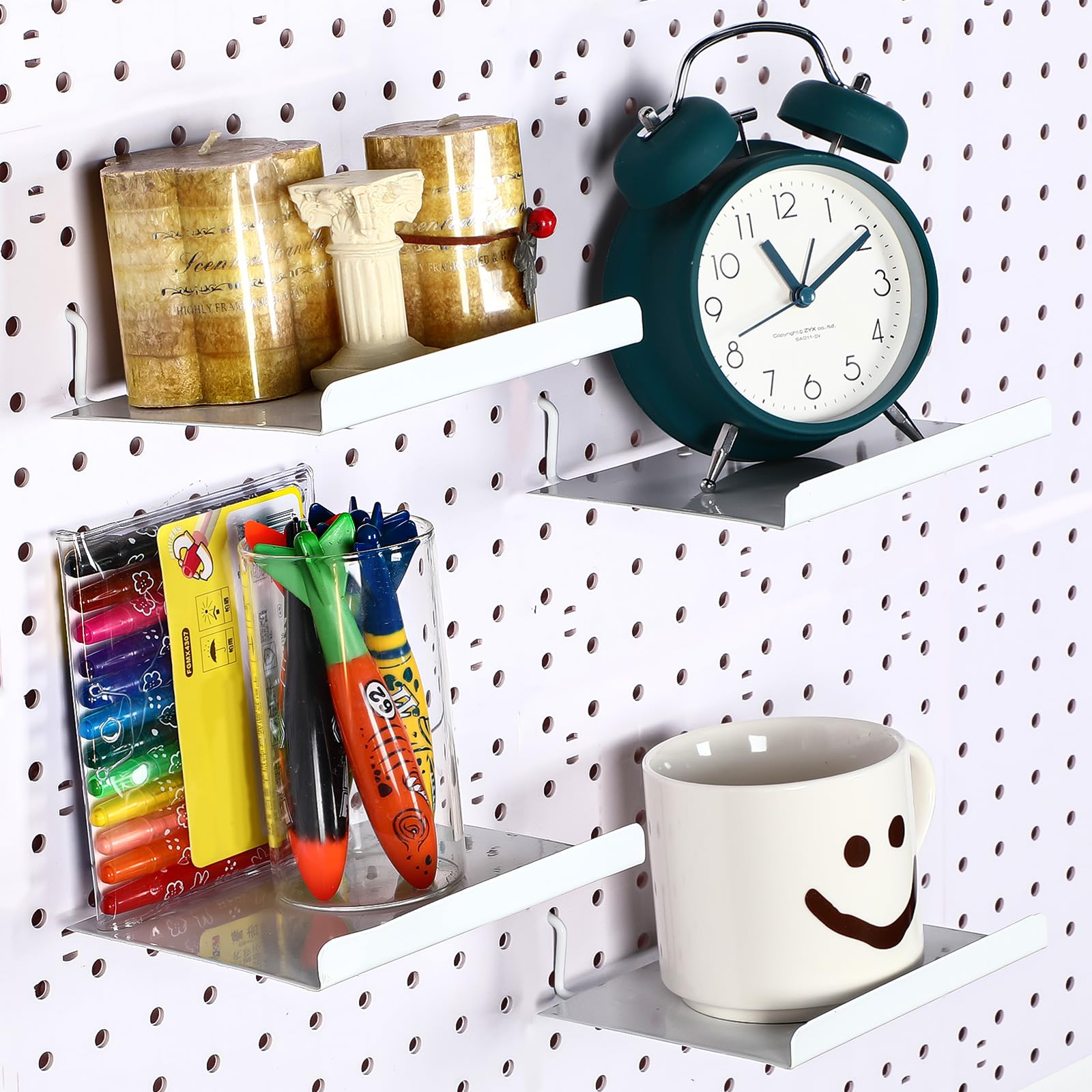 Photo 1 of Beeveer 4 Pcs Pegboard Shelves Wall Organizer Brackets Pegboard Steel Tray Accessories Organizing Tools for Craft Garage Nursery Workbench Kitchen(5.91 x 4.72 x 0.63 Inches,White)