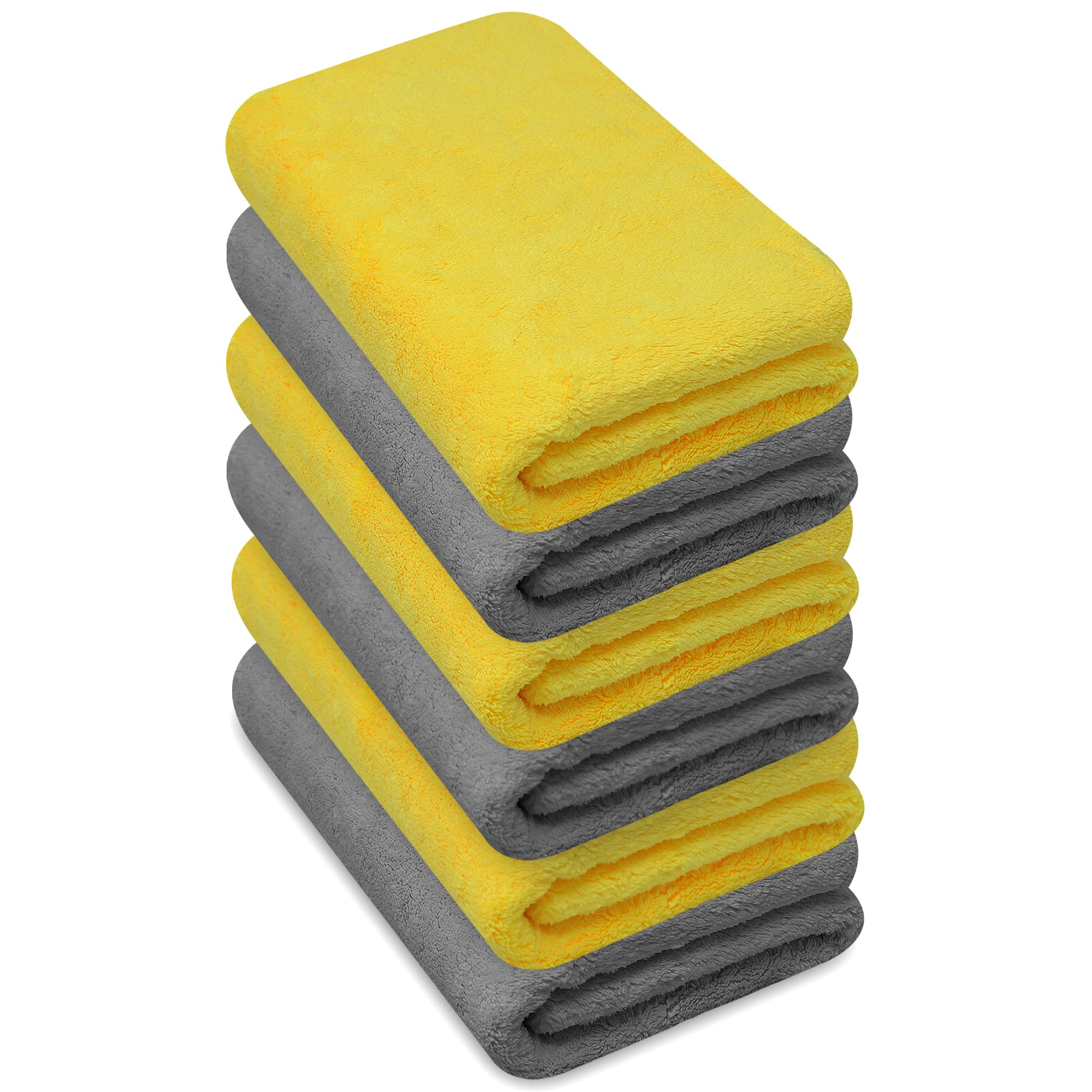 Towelogy® Microfibre Cleaning Cloths Grey 420GSM Large Thick Ultra Absorbent Multipurpose For Dusting Polishing Washing 40x40cm (Pack Of 6, Grey & Yellow)