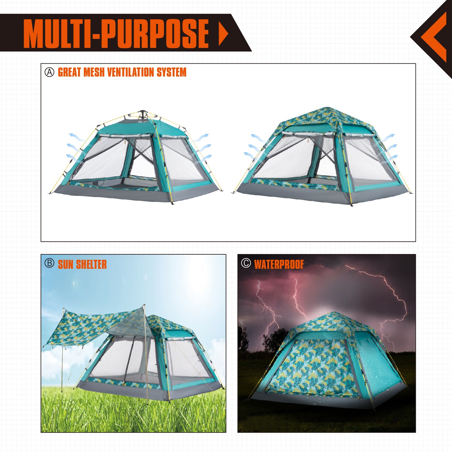 KingCamp Quick Up 3-4 Person Screen House Leisure Beach Tent UPF 50+ with Canopy for Beach Camping (Palm Green)