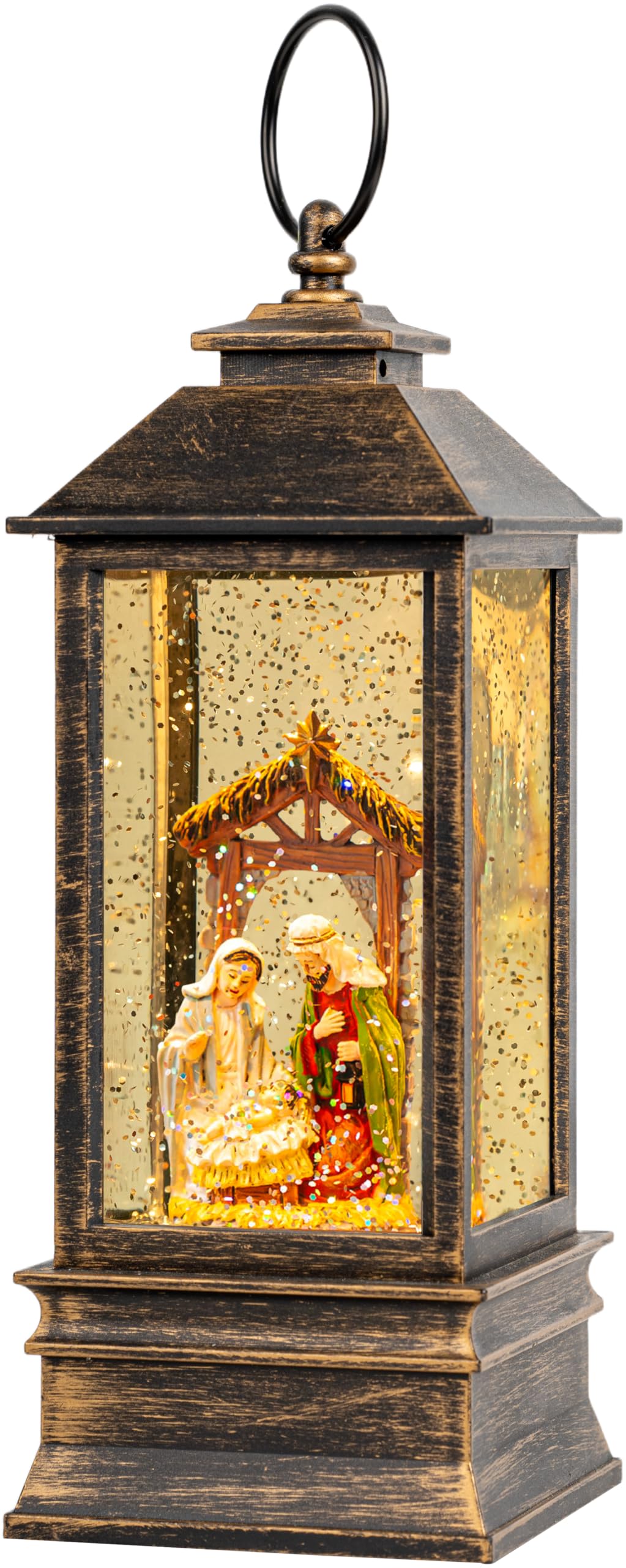 Photo 1 of 10'' Musical Snow Globe Lantern Lighted Nativity Manger Scene Water Lantern Swirling Glittering Home Decoration and Gift, Battery Operated or USB Powered