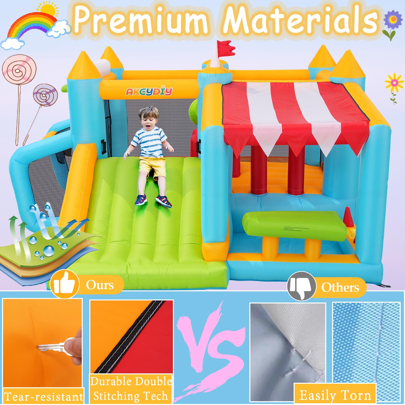 Bounce House for Kids 3-6 8-12, 12-in-1 Inflatable Obstacle Course Bouncy House with Wide Slide/Canopy Ball Pit/2 Boxing Ball/2 X-Obstacles/Soccer Goal, Outdoor Blow Up Jump House w/UL Blower