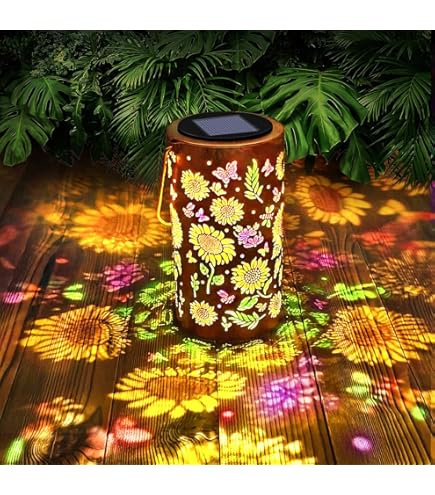 Colorful Sunflower Glow Solar Garden Lantern – 2-Pack, Hanging Or Standing, IP65 Waterproof, Metal Construction, Colorful Projection Light