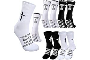 Jamntower 4 Pairs Cross Grip Soccer Socks with Bible Verse Anti Slip Religious Jesus Christian Football Sock with Rubber Dots