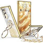 XYZ for Galaxy S25 Ultra Case with Stand, for Samsung Galaxy S25 Ultra Case with Double Ring, Women Girls Bling Luxury Glitter Clear Phone Case Cover Heart for Samsung S25 Ultra, Gold