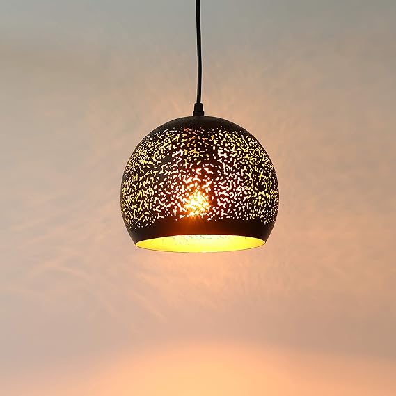 Asvert Pierced Pendelleuchte orientalische Lampe schwarzer Metallform Hängelampe reteo verstellbare Altmessing Hollow Deckenl