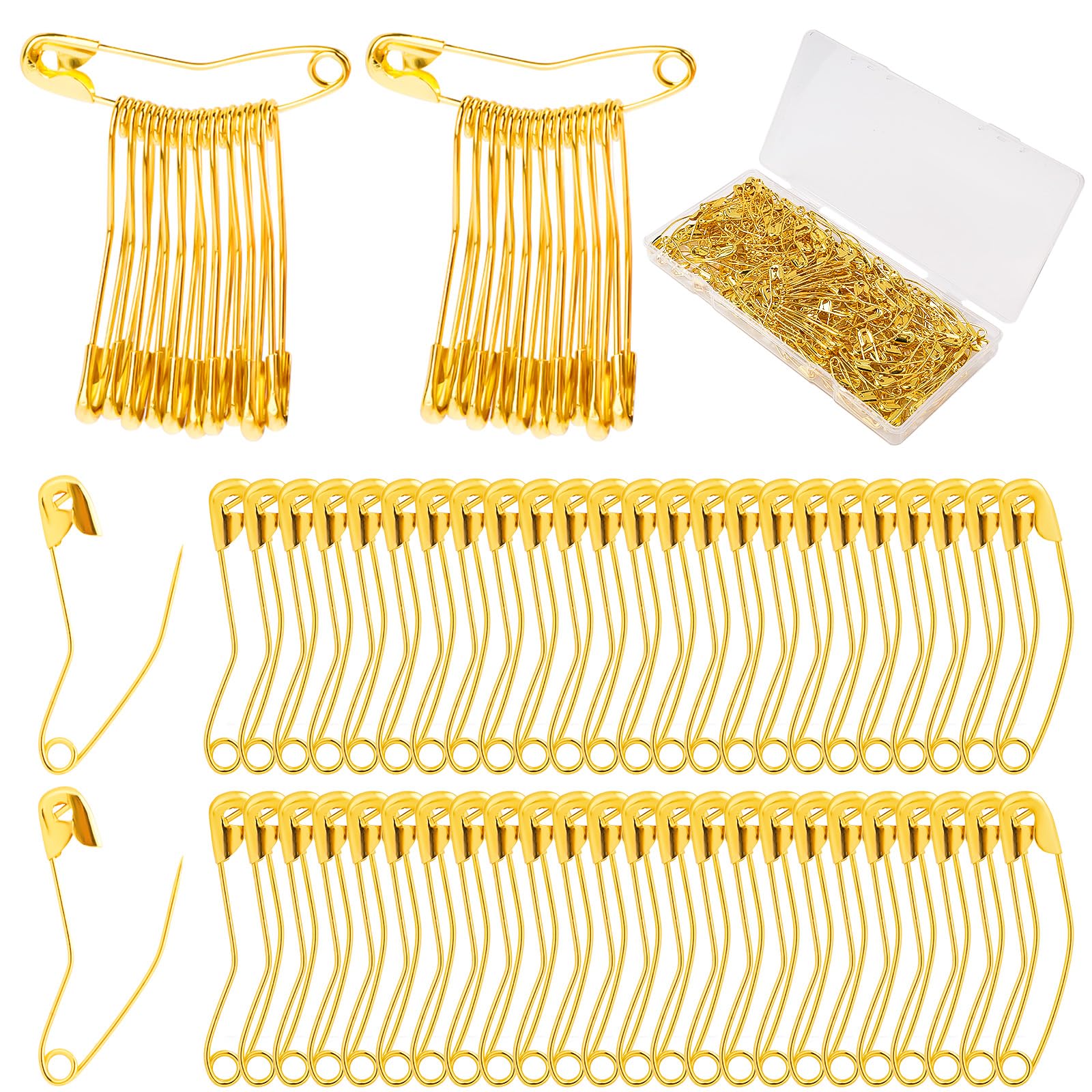 200pcs Curved Safety Pins, 1.5 Inch Bent Safety Pins Quilting Pins Curved Stainless Steel Basting Pins Accessories for Quilting Knitting Sewing Crafting (Gold)