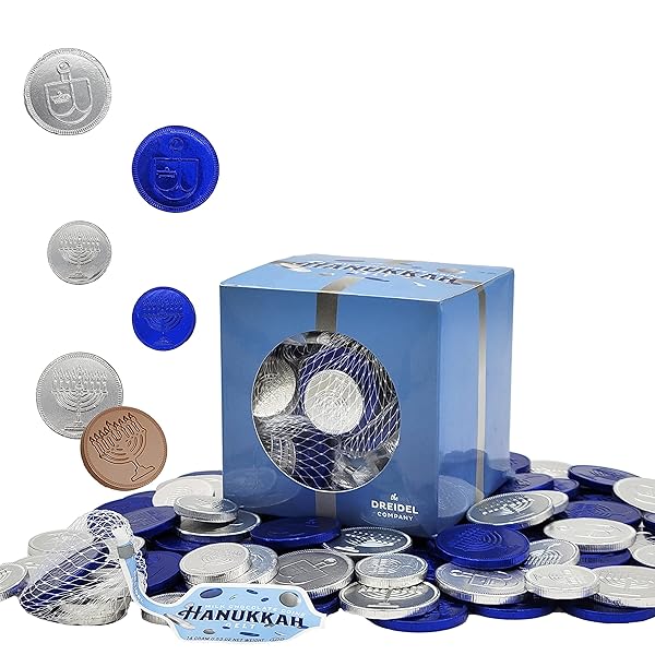 THE DREIDEL COMPANY 20 MESH BAGS ORIGINAL HANUKKAH GELT BLUE & SILVER COINS IN MESH BAGS, GLUTEN FREE, NON-GMO, KOSHER CERTIFIED