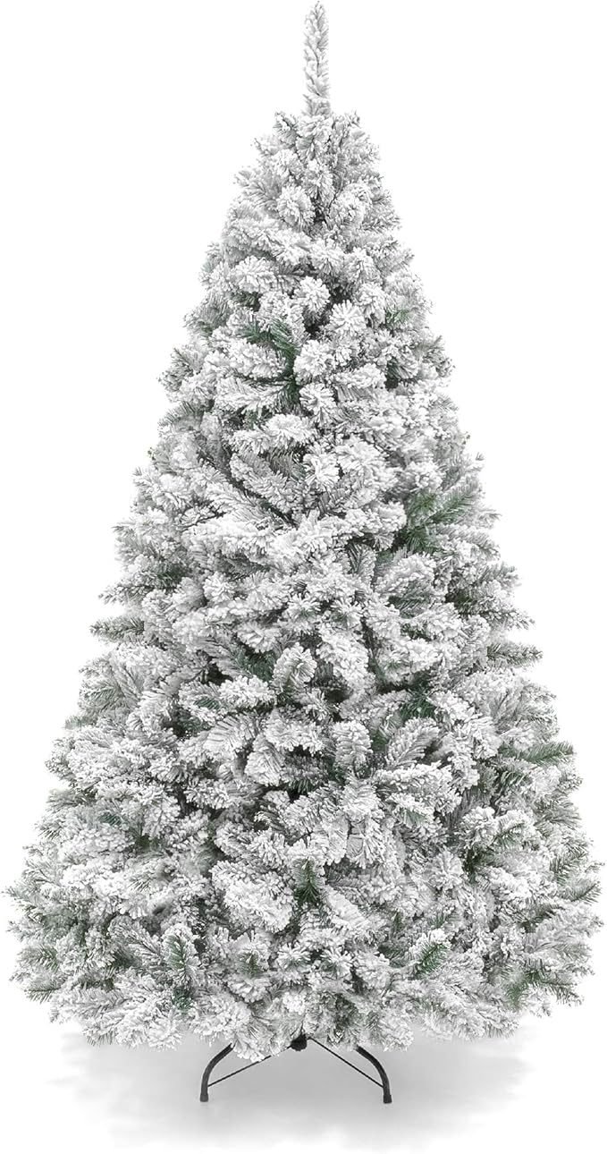 Amazon Com Best Choice Products 9ft Premium Snow Flocked Artificial Holiday Christmas Pine Tree For Home Office Party Decoration W 2 094 Branch Tips Metal Hinges Foldable Base Home Kitchen