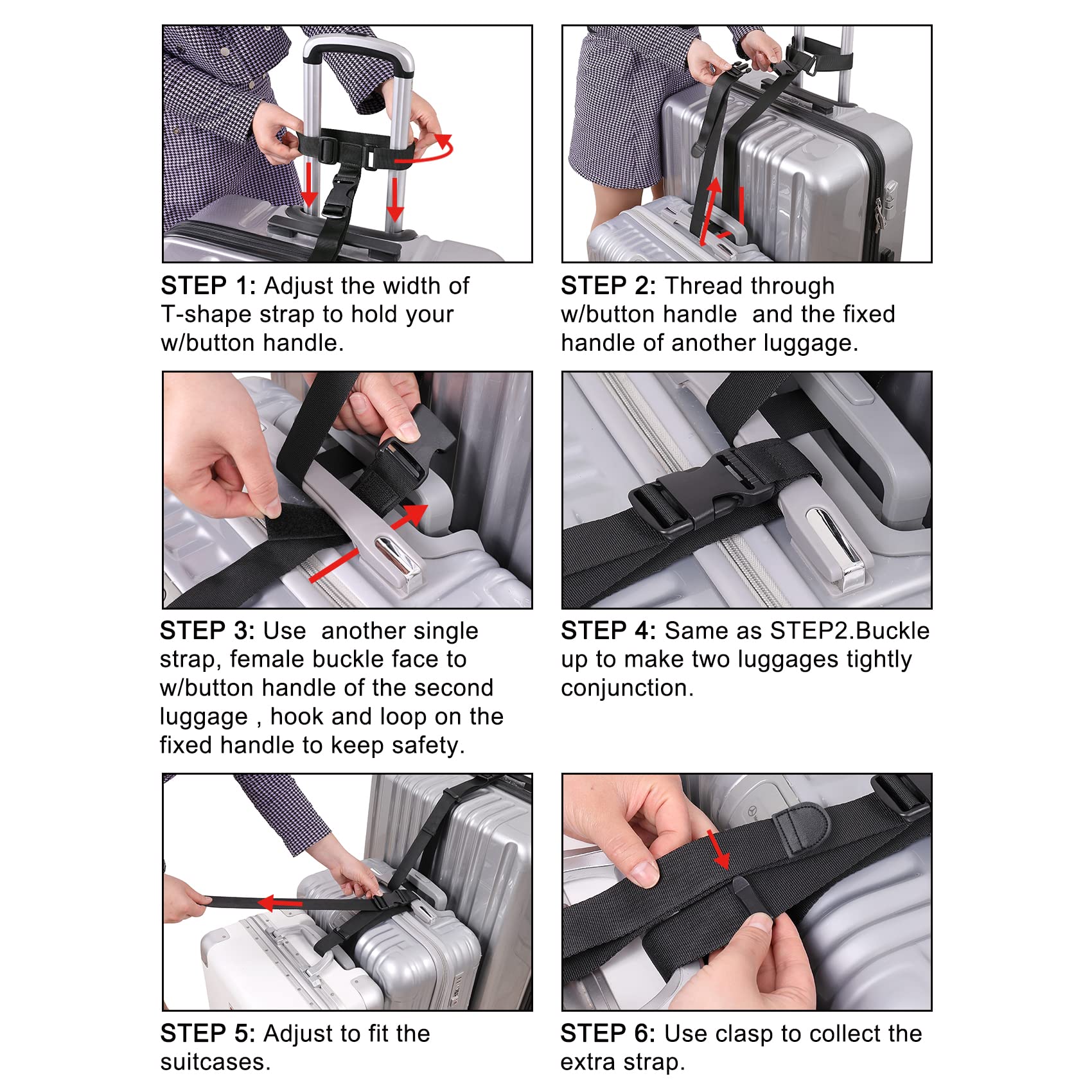 Vigorport Luggage Connector Straps, Add a Bag Suitcase Strap Belt, Luggage Clip Link, Multi Adjustable 1.5