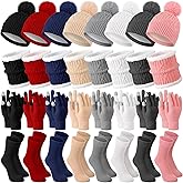 Wesiti 32 Pcs Valentine Winter Beanie Hat Scarf Gloves Sets for Women Warm Fleece Scarf Touch Screen Glove with Sock for Gift