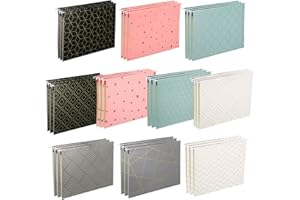 JANMINI 30 Pcs Geometric Hanging File Folders, Including Adjustable Tabs and Inserts, Letter Size Decorative Hanging File Cabinet Inserts Organizer for Desk Office, 5 Colors Gold Foil Designs