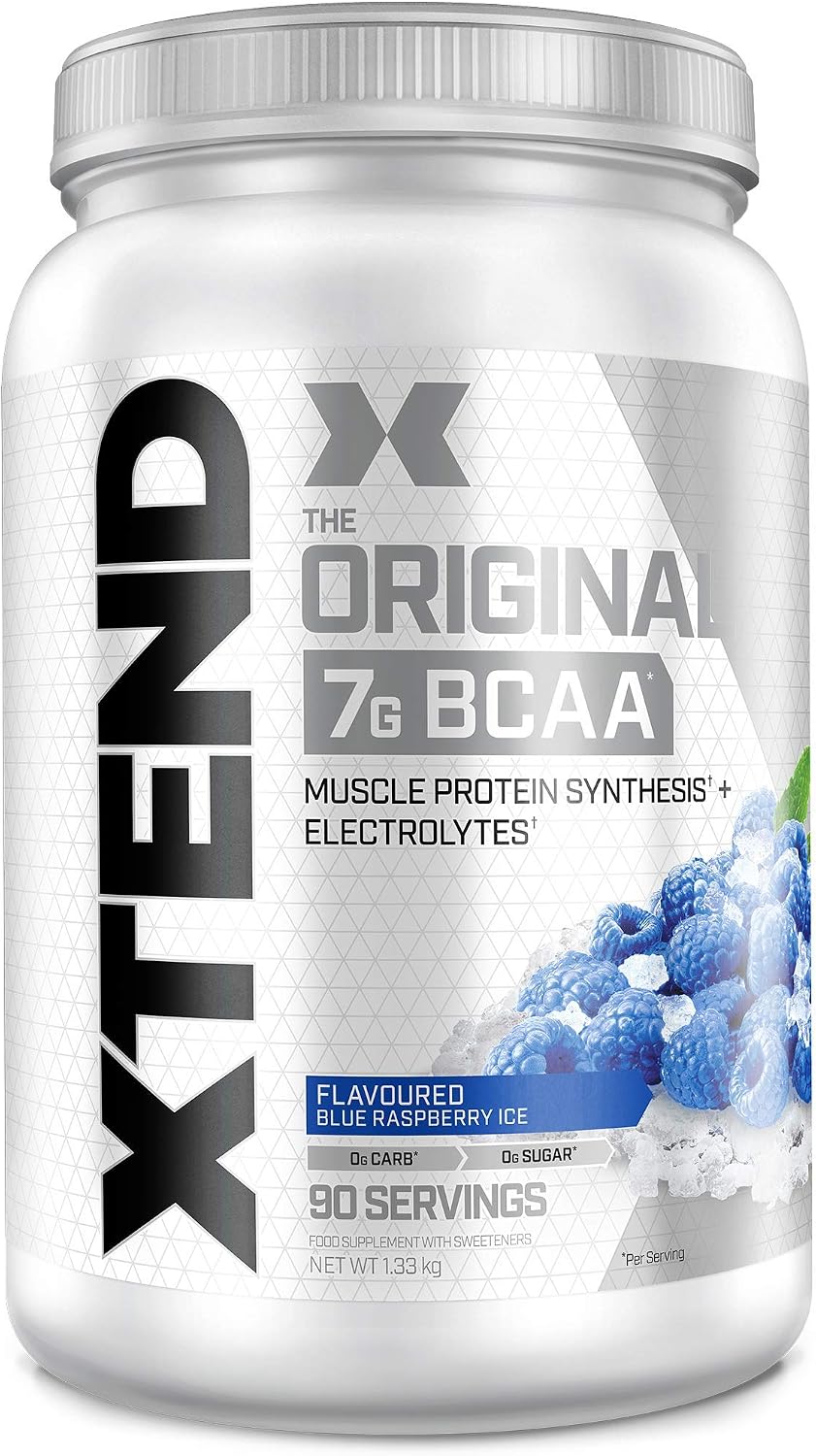 XTEND Original BCAA Powder Blue Raspberry Ice 90 Servings, White, 90 Servings (Pack of 1)
