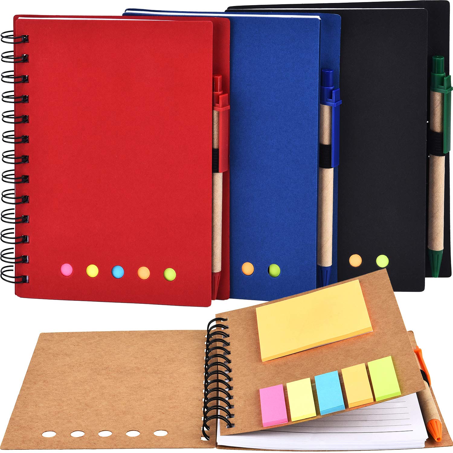 TOODOO 4 Packs Spiral Notebook Lined Notepad with Pen in Holder and