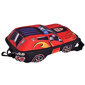 OKJI Enterprises 14 Inches Canvas Car Shape School Bag (Colour May Vary)