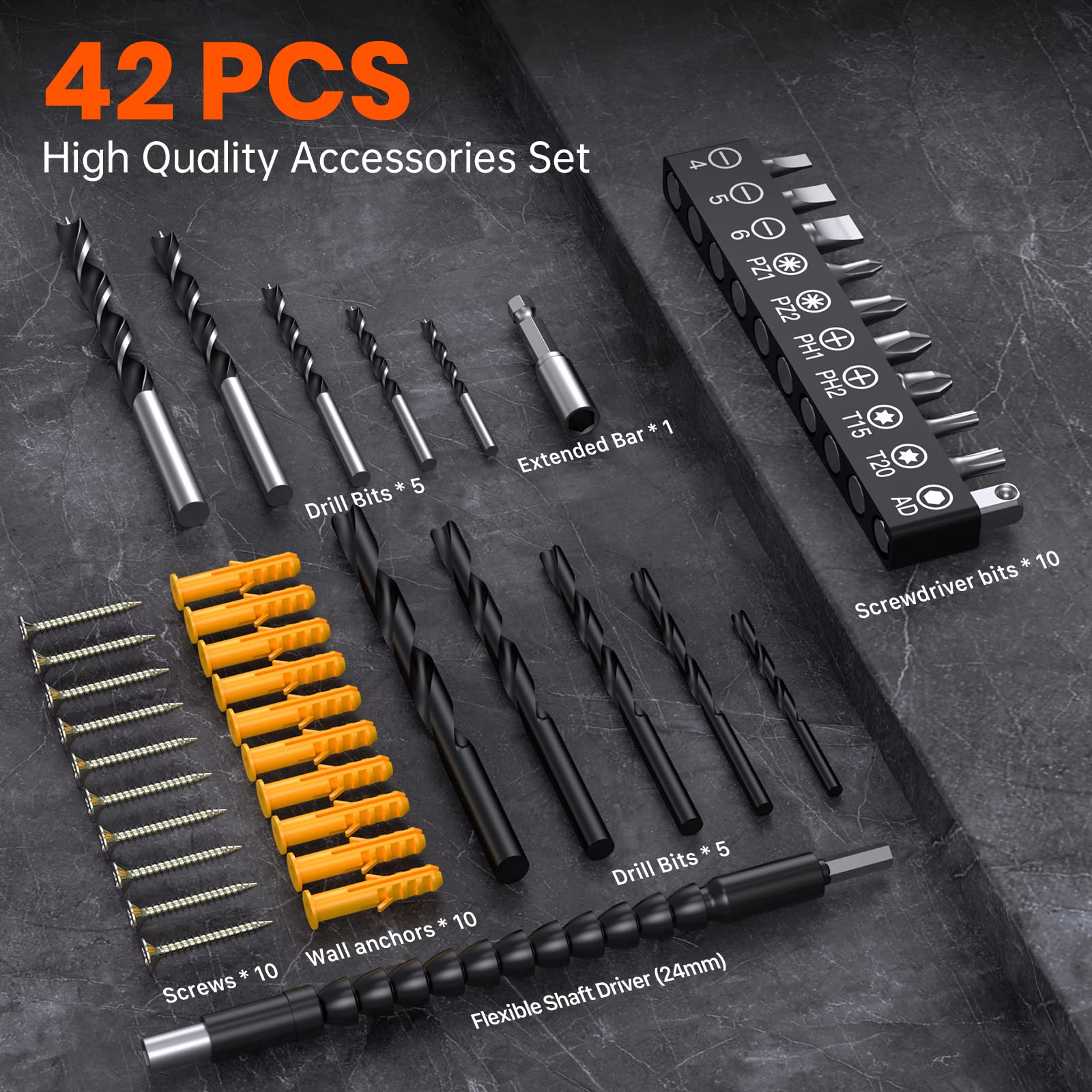 Drill Set, OUBEL 12V Cordless Drill with 42 Acessories, Home Power Drill Cordless with 3/8