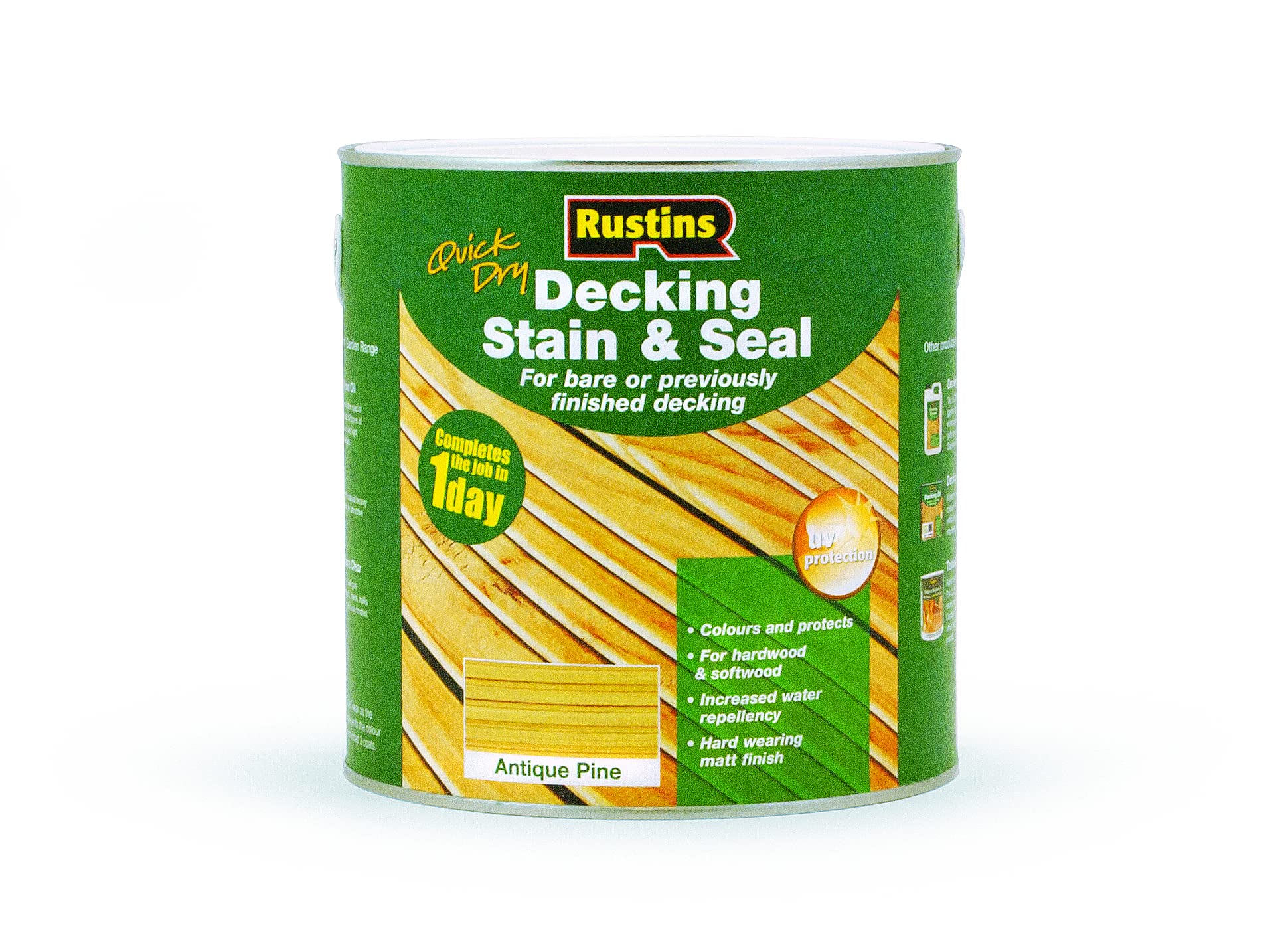 Rustins DEAP2500 2.5L Decking Stain - Antique Pine Rustins - Weatherproof Finish for Outdoor Wood Protection in 3 Stunning Wood Colours; Long-Lasting and Sustainable