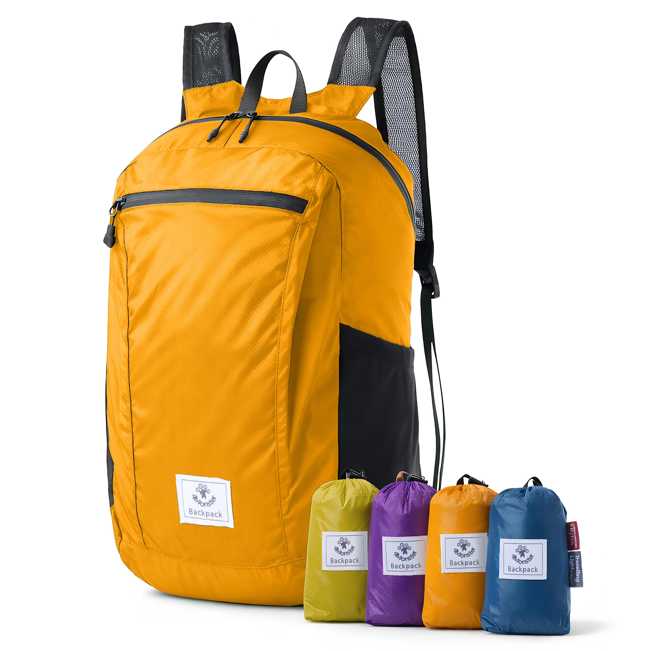 4Monster Packable Backpack Ultra Lightweight, Foldable Backpack Water Resistant, Hiking Daypack for Travel Camping Outdoor, Daily Walk-around, Cycling, Sports, Excursions(Orange, 24L)
