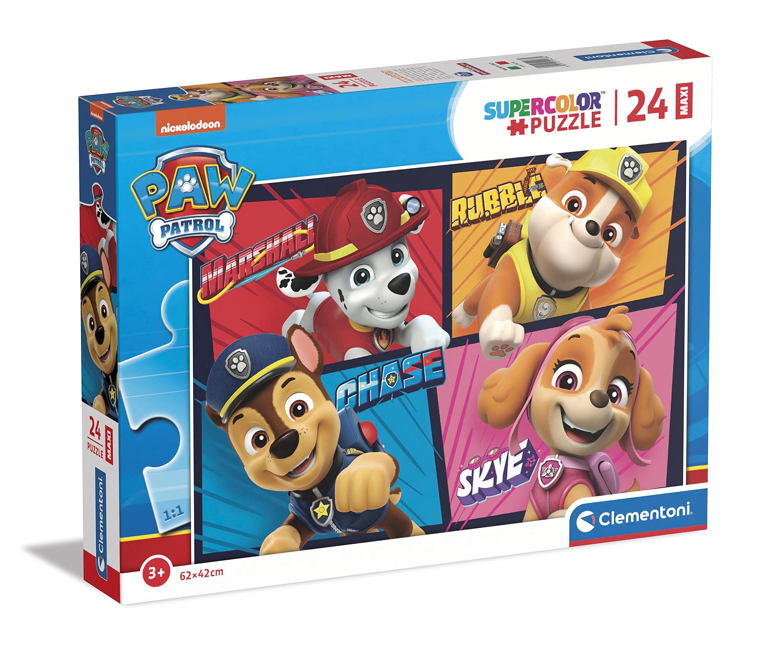 Clementoni - 24238 - Supercolor Puzzle - Paw Patrol - 24 Maxi Pieces, Jigsaw Puzzle For Kids Age 3, Puzzle Cartoon, Made In Italy
