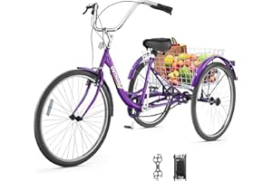 Betterland 24/26 Inch Adult Tricycle, Comfort Tricycle with Large Basket, Stable 3-Wheel Cruise Bicycle for Shopping, Beach and City Trike Perfect for Men, Women, Seniors