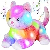Glow Guards 13'' Musical Light up Rainbow Cat Stuffed Animal,Rainbow Kitty Soft Stuffed Animal,Singing Glowing Cat Plush Toy Bed Night Light Birthday Gift for Toddler Kids