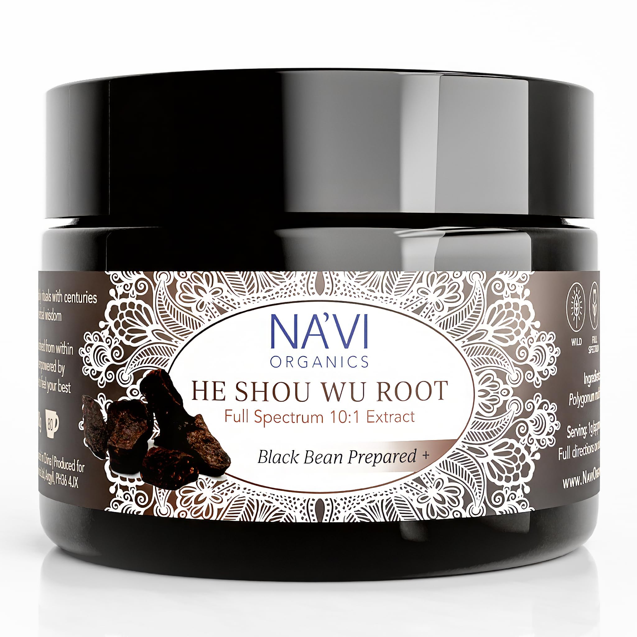 Na'vi Organics Prepared He Shou Wu (Fo-Ti) Root Extract Powder – Antioxidant Wildcrafted Full-Spectrum | Micro-Fine Herbal Powder for Hair Health, Vitality & Wellbeing | Gluten-Free & Vegan, 80g