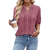 Blooming Jelly Womens Button Down Shirts Lace Crochet Dressy Casual Tops 3/4 Sleeve Work Summer Outfits 2026