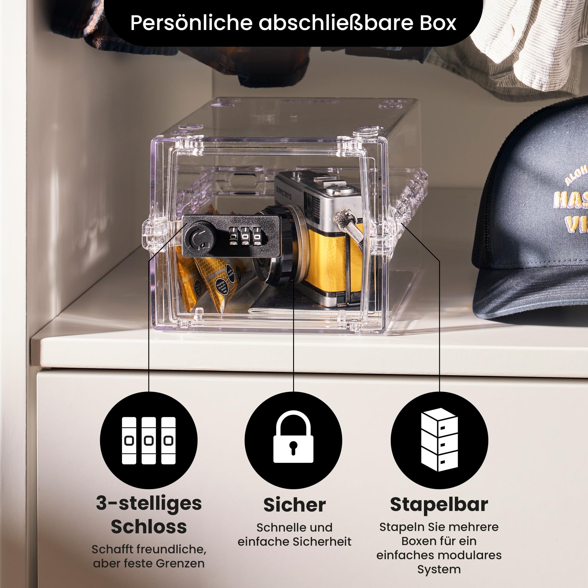 Lockabox Mini™ | Kleine abschließbare Box mit Zahlenschloss (A5-Größe) | Mini-Aufbewahrungsbox für kleine Medikamente, Snacks & Mobiltelefone | Außenmaße 22,3 x 15,4 x 12 cm (Kristall) 8