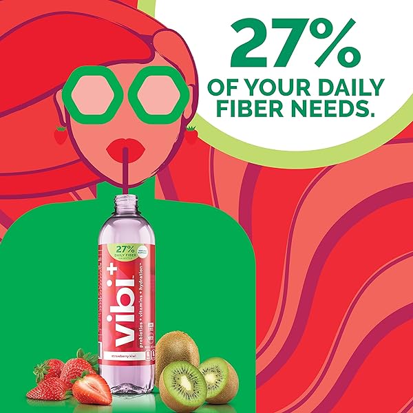 VIBI+ STRAWBERRY KIWI PREBIOTIC WATER – DIGESTIVE HEALTH SUPPORT – SUGAR FREE HIGH FIBER FLAVORED DRINK – KETO, VEGAN, HEALTHY, LOW CARB – 16.9 FL OZ – PACK OF 12