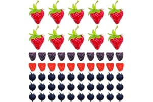 Woohome 60 PCS Fake Fruit Fake Blueberries Fake Strawberries Simulation Fake Strawberry for Party Decor Home Kitchen Photography Prop