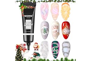 MIZHSE 3D Gel Nail Art, Sculpting Gel Glue 15g for Molding, Drawing, Charms & Gems, Chrome Powder, Rhinestone Design, Clear No Wipe Nail Polish for DIY Winter Christmas Nail Art, Lamp Curing Needed