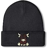 Hicarer Black Highland Cow Beanie Winter Hat for Women Cute Beanie Womens Winter Hat Gifts for Women Gifts Animal Lovers