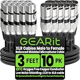 GEARit 22AWG OFC XLR Cables 3FT 10-Pack Male to Female for Studio Recording | Balanced 3-Pin Microphone Cables with Dual Shielding for Podcasters Streamers Mixers Powered Speakers and Desktop Audio Gear