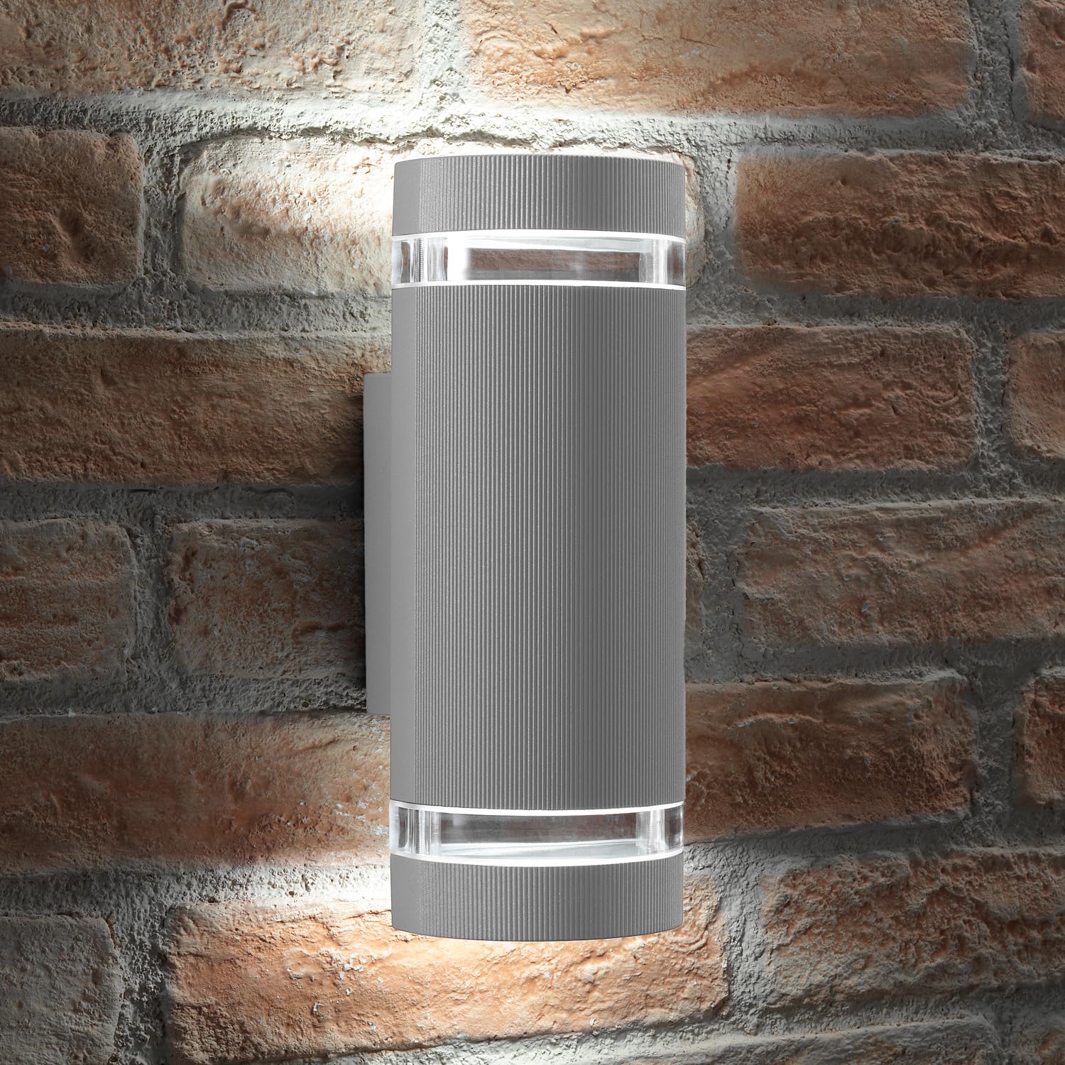 Auraglow Indoor/Outdoor Double Up & Down Wall Light - Silver - Cool White LED Bulbs Included