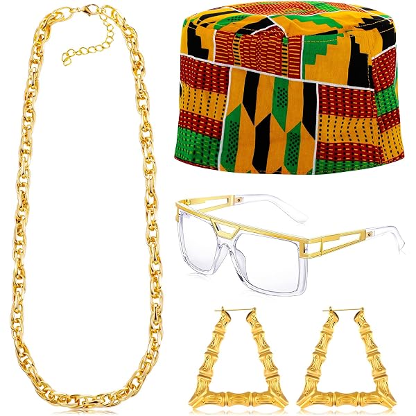 3 Pcs 80s 90s Hip Hop Costume Set Kente Hat Necklace Earrings Accessories Amazon.com: Yinkin 3 Pcs 80s 90s Hip Hop Costume Set African  main image 3