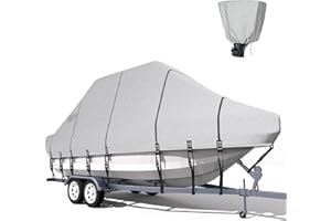 NUKUGULA Trailerable T-Top Boat Cover 1200D Solution Dyed Hard Top/T Top Boat Cover with 21 Windproof Straps, Motor Cover (Gray, 21'-23 Long, Beam Width Up to 106")