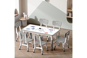 LUUYOUU Kids' Table & Chair Sets Suitable for 2 Years + Kids Height Adjustable Toddler Table & Chair Set with 4 Seats Tabletop can Doodle maxm Load 330 lb