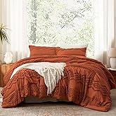 Luxudecor Terracotta Boho Tufted Comforter Set King Size 3 Pieces Boho Shabby Chic Comforter Farmhouse Embroidery Bedding Set Soft Comforter for All Seasons (Terracotta, 104''x90'')