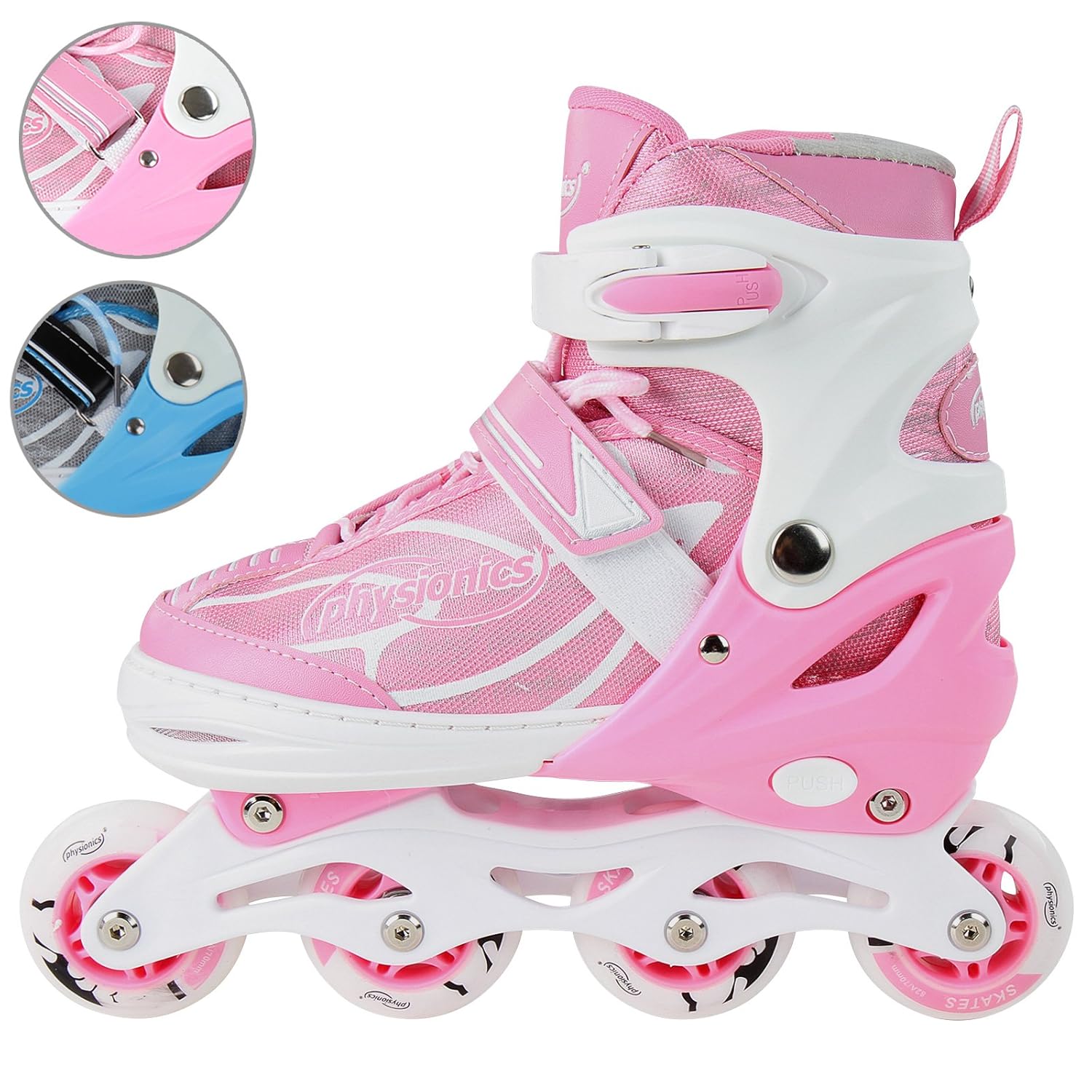 Physionics® 2 in 1 Kids Ice Skates and Inline Skates in DIFFERENT SIZES AND COLOURS (Pink, M