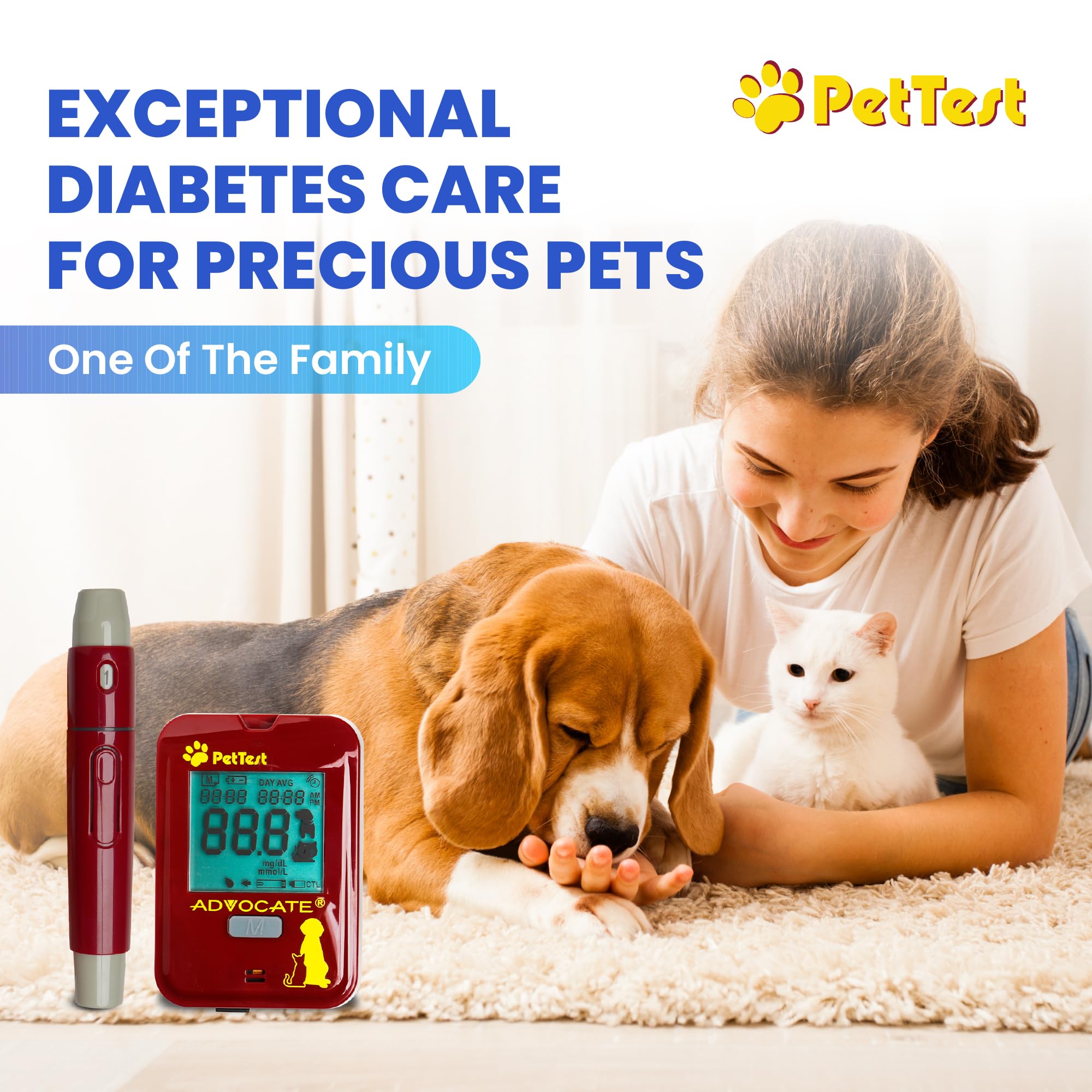 PetTest Expert Glucose Monitoring Kit for Dogs & Cats, Diabetic Pet Blood Sugar Check Gear, Includes Classic Meter, 25 Test Strips, Lancing Device, 25 Lancets, Soft Carrying Case, and More