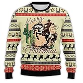 Western Cowboy Ugly Christmas Sweater for Women - Rodeo Mens Ugly Christmas Sweatshirt Crew Neck Xmas Holiday Shirts