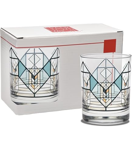 Culver Frank Lloyd Wright Double Old Fashioned Glasses — Set Of 2, 14 Oz, Waterlilies Design, Gift Boxed