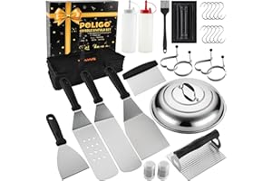 POLIGO 28PCS Griddle Accessories Kit, Flat Top Grill Accessories Set for Camp Chef, Grill Spatula Set with Enlarged Spatulas, Basting Cover, Scraper for Cooking Indoor or Outdoor Barbecue