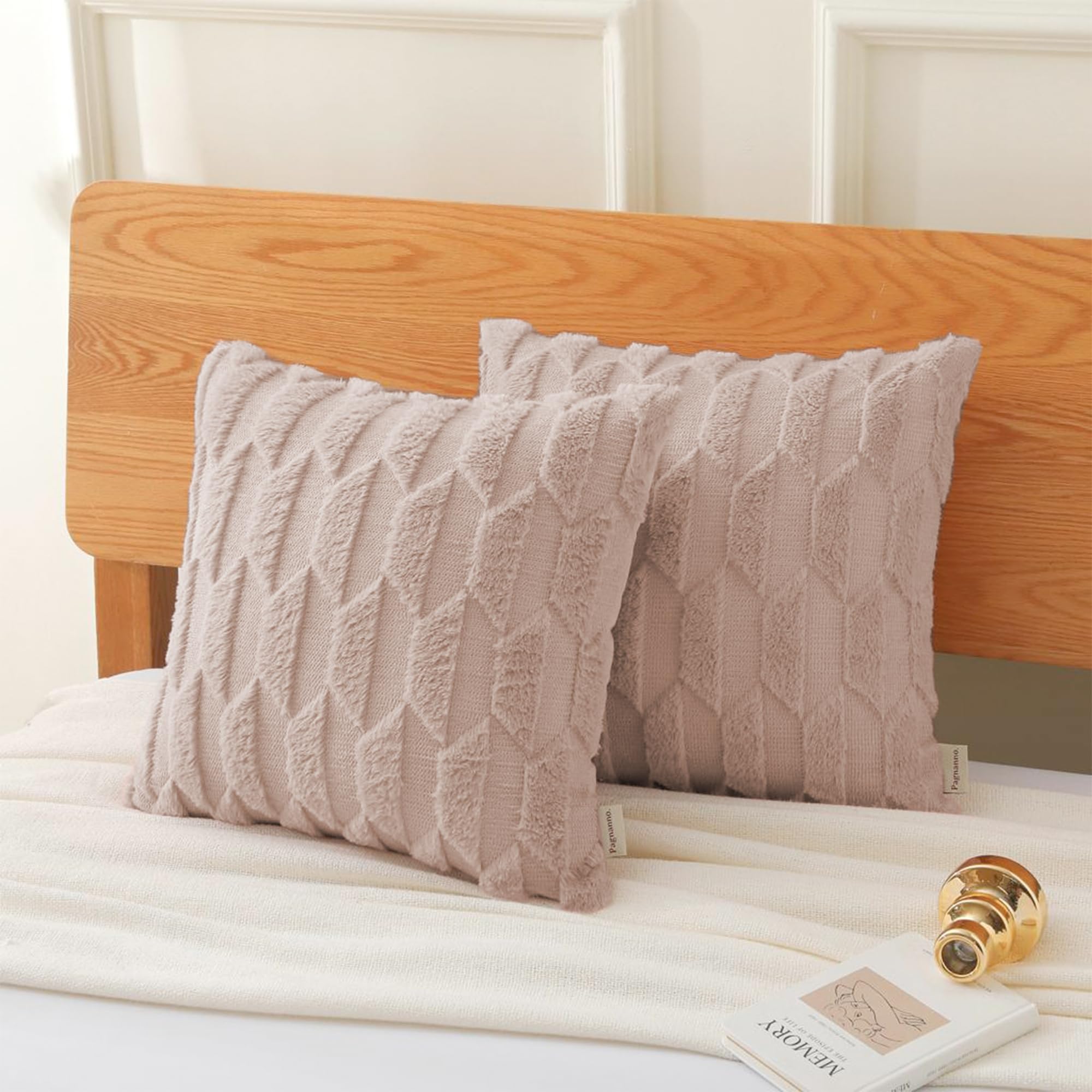 Pagnanno. Set of 2 & 4 Soft Velvet Cushion Covers 45x45cm(18x18 Inches) D7 Throw Pillowcases Square Covers for Chairs,living room,bedroom with Invisible Zipper (45x45cm (18x18inch), Light Brown, 2)